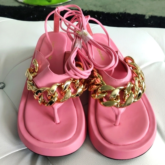 Pink gladiator chain lace up sandals - Picture 8 of 12